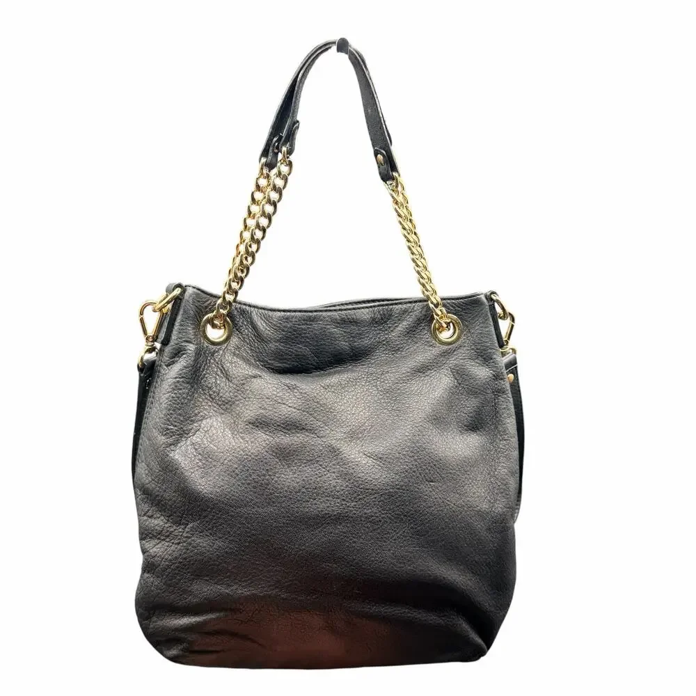 Michael Kors Black Leather Chain Shoulder Bag Crossbody Purse Gold chain